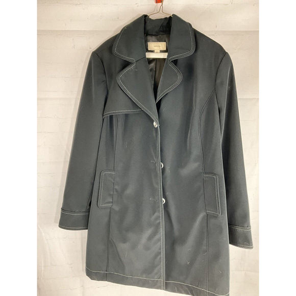 Merona women's XXL lined coat black collar button up long sleeve 2 pockets - Picture 1 of 4